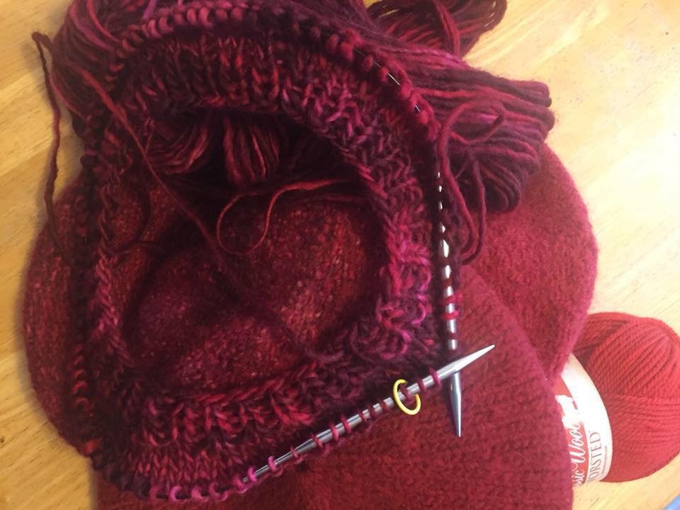 Knitting a red beret